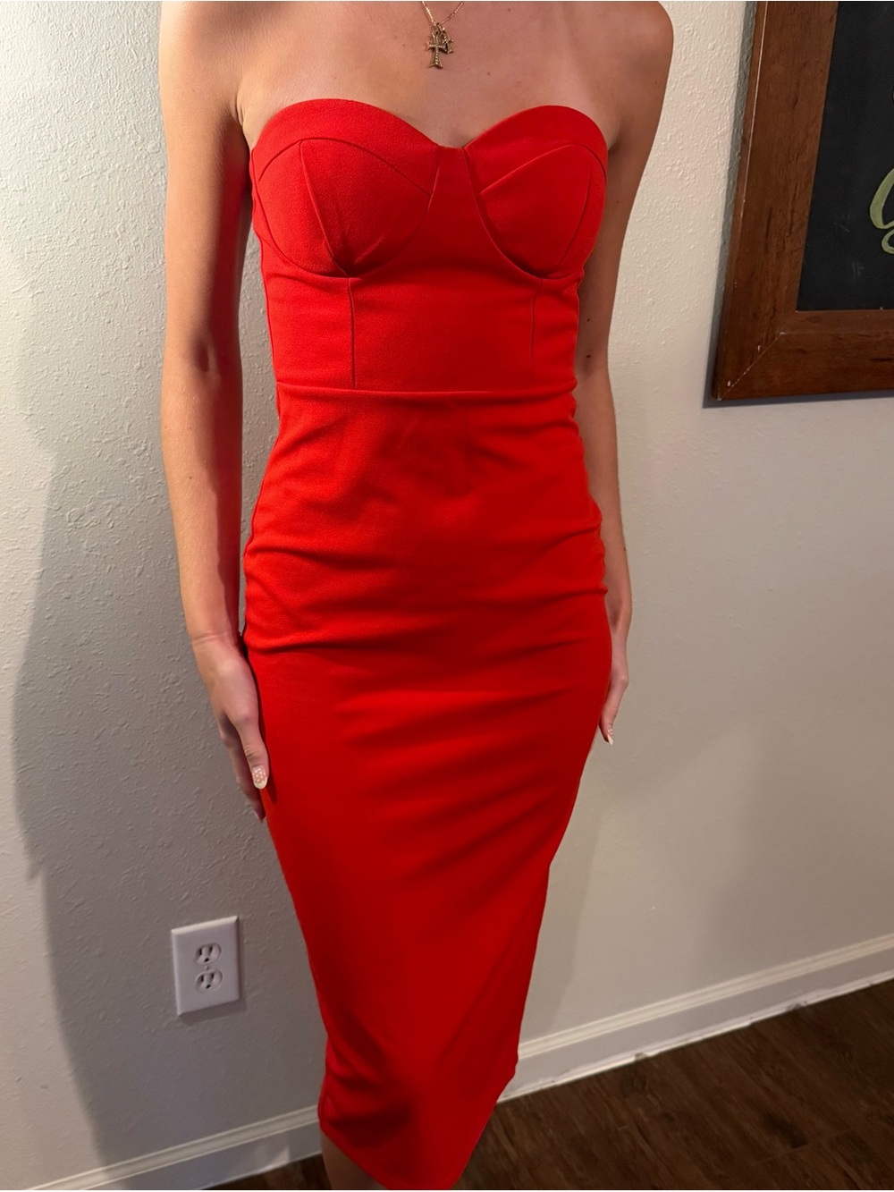 Windsor Red strapless Midi formal bustier dress size S